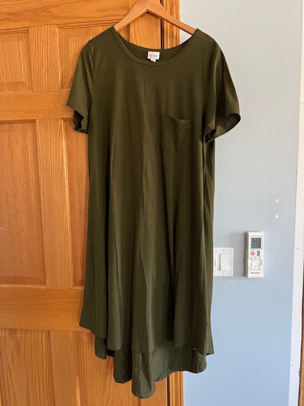 LuLaRoe Carly Deep Olive Green Hi-Low Swing Dress